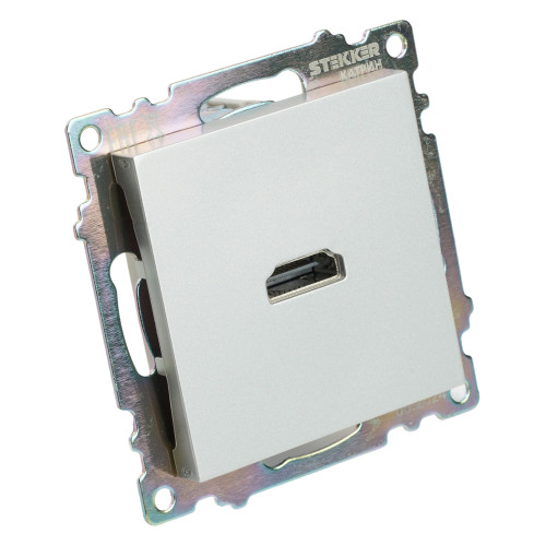 Розетка HDMI 2.1, Type A (механизм), STEKKER GLS00-7118-03, серия Катрин, серебро Розетка HDMI 2.1, Type A (механизм), STEKKER GLS00-7118-03, серия Катрин, серебро