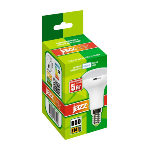 Лампа светодиодная PLED-ECO 5Вт R50 4000К нейтр. бел. E14 400лм 220-240В JazzWay 1037046A Лампа светодиодная PLED-ECO 5Вт R50 4000К нейтр. бел. E14 400лм 220-240В JazzWay 1037046A