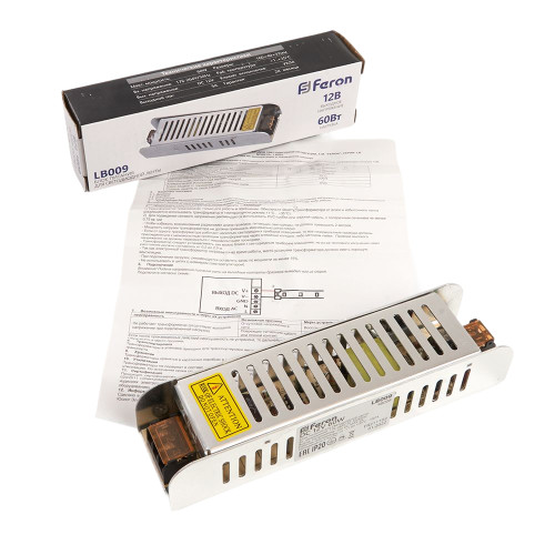 Трансформатор электронный для светодиодной ленты 60W 12V (драйвер), LB009 FERON Трансформатор электронный для светодиодной ленты 60W 12V (драйвер), LB009 FERON