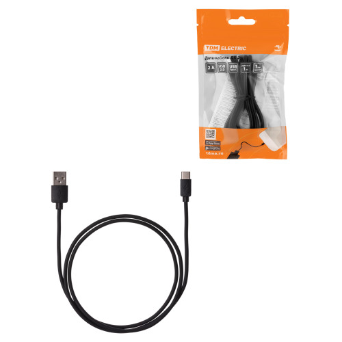 Дата-кабель, ДК 2, USB - USB Type-C, 1 м, черный, TDM