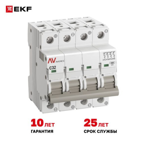 Авт. выкл. AV-10 DC 4P 32A (C) 10kA EKF AVERES Авт. выкл. AV-10 DC 4P 32A (C) 10kA EKF AVERES