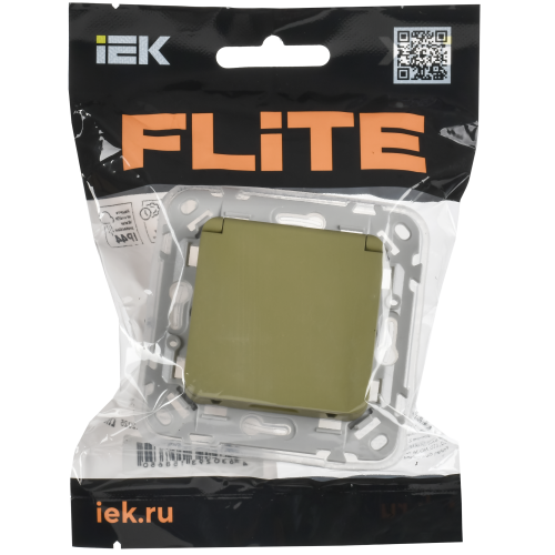 FLITE Розетка с заземлением с защитными шторками и крышкой безвинтовое крепление 16А IP44 РСшкр11-1-44-ФлО оливковый IEK FLITE Розетка с заземлением с защитными шторками и крышкой безвинтовое крепление 16А IP44 РСшкр11-1-44-ФлО оливковый IEK