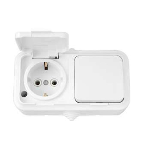 Блок ОП (розетка с заземл. + 1-кл. выкл.) IP44 бел. Bylectrica В-РЦ-657