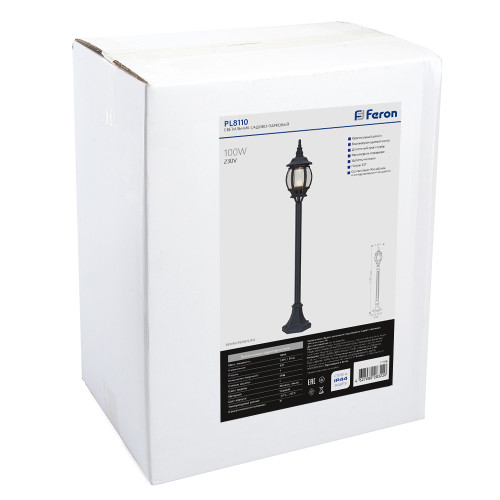 Светильник садово-парковый Feron 8110/PL8110 столб 100W E27 230V, черный Светильник садово-парковый Feron 8110/PL8110 столб 100W E27 230V, черный