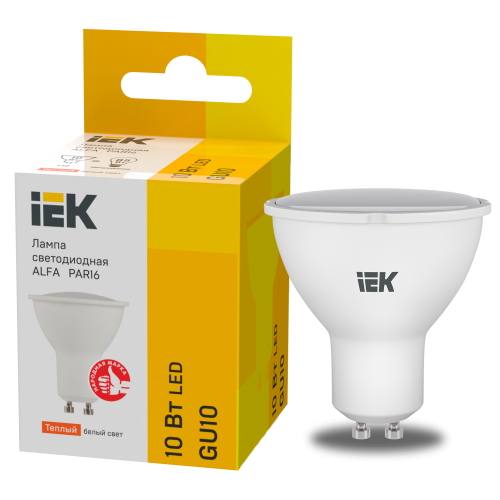 Лампа светодиодная ALFA PAR16 софит 10Вт 230В 3000К GU10 (6шт)IEK