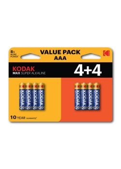 Элемент питания алкалиновый AAA/LR03 1.5В MAX SUPER Alkaline (блист. 8шт) KODAK Б0057079