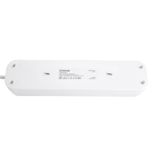 Удлинитель 3-местный с/з с выключ. STEKKER HM071-31-02 3x1мм2, 2м, 250В, 16А, 1USB+2C, 2.4A, сер Home, белый Удлинитель 3-местный с/з с выключ. STEKKER HM071-31-02 3x1мм2, 2м, 250В, 16А, 1USB+2C, 2.4A, сер Home, белый