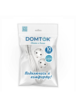Удлинитель 2х10м с заземл. 16А IP20 3.5кВт ПВС 3х1 бел. DOMTOK 2385
