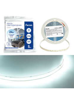 Светодиодная LED лента Feron LS503 240SMD(2835)/м 22Вт/м 24V 5000*10*1.22мм 6000К, IP20