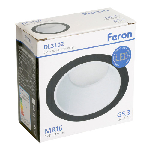 Светильник встраиваемый Feron DL3102 потолочный MR16 G5.3  черный + белый