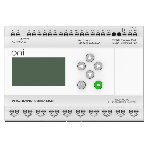ПЛК 430 Модуль ЦПУ 16 DI 10 RO 220В AC с Ethernet портом с экраном ONI ПЛК 430 Модуль ЦПУ 16 DI 10 RO 220В AC с Ethernet портом с экраном ONI
