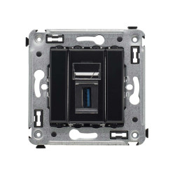 USB 3.0 розетка одинарная в стену, тип А-А, Avanti, черный квадрат