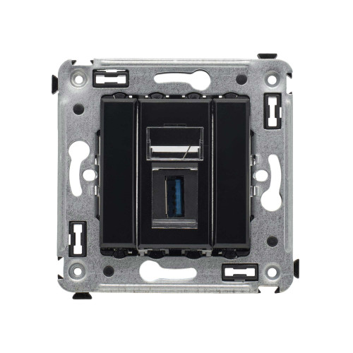 USB 3.0 розетка одинарная в стену, тип А-А, Avanti, черный квадрат
