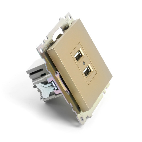 Розетка 2-местная USB (механизм), STEKKER, GLS10-7115-08, 250В, 2,1А, серия Катрин, золото Розетка 2-местная USB (механизм), STEKKER, GLS10-7115-08, 250В, 2,1А, серия Катрин, золото