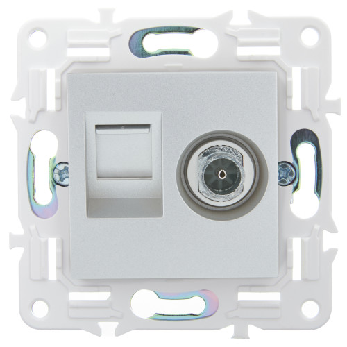SKANDY Розетка двойная TV+RJ45 кат.6 SK-A15S серебряный IEK SKANDY Розетка двойная TV+RJ45 кат.6 SK-A15S серебряный IEK