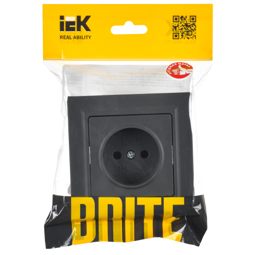 BRITE Розетка 1-местная без заземления без защитных шторок 10А в сб. РСР10-1-0-БрГ графит IEK