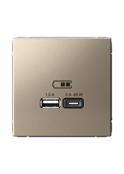 ARTGALLERY USB РОЗЕТКА A + тип-C 45Вт высокоскор.заряд. QC, PD, механизм, ШАМПАНЬ