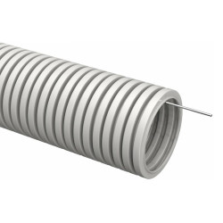 Труба гофрированная ПВХ d16мм с протяжкой сер. (уп.25м) TOKOV ELECTRIC TKE-TG/P-16-C06/25