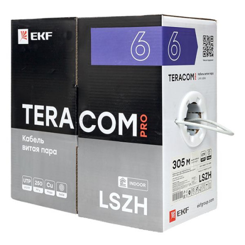 Витая пара TERACOM PRO Cat.6 U/UTP 4 п. solid 23AWG LSZH нг(А)-HF сер. (305м) Витая пара TERACOM PRO Cat.6 U/UTP 4 п. solid 23AWG LSZH нг(А)-HF сер. (305м)