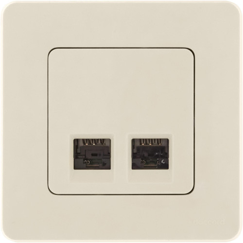 Розетка компьютерная двойная/ Розетка компьютерная двойная RJ-45 категория 6 UTP слоновая кость INSPIRIA Розетка компьютерная двойная/ Розетка компьютерная двойная RJ-45 категория 6 UTP слоновая кость INSPIRIA