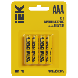 Батарейка щелочная Alkaline LR03/AAA (4шт/блистер) IEK