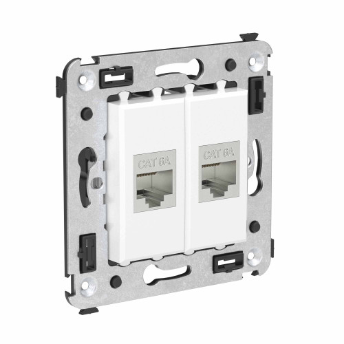 Компьютерная розетка RJ-45 без шторки в стену, кат.6A двойная экранированная, Avanti, белое облако Компьютерная розетка RJ-45 без шторки в стену, кат.6A двойная экранированная, Avanti, белое облако