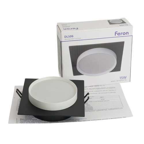 Светильник встраиваемый Feron DL506 потолочный GX53 черный + белый квадрат