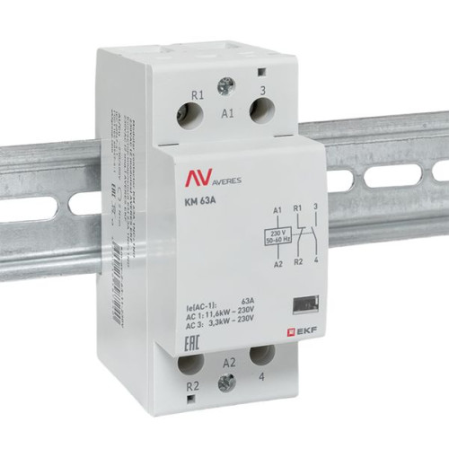 Контактор модульный КМ 63А 1NO+1NC 230В АС (2 мод.) AVERES EKF Контактор модульный КМ 63А 1NO+1NC 230В АС (2 мод.) AVERES EKF