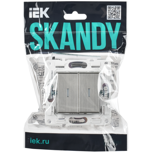 SKANDY Выключатель 2-клавишный с индикацией 10А SK-V09N металл никель IEK