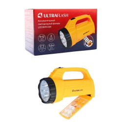 Фонарь аккумуляторный LED3819CSM 9LED + 12SMD 2 режима аккум. SLA 220В желт. Ultraflash 12102/12860