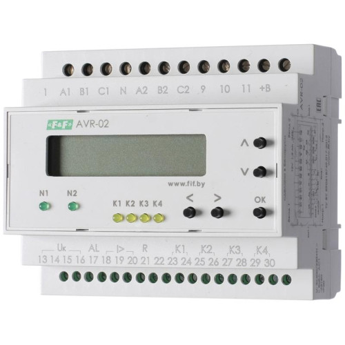 Устройство управления резервным питанием AVR-02 (3х400В+N; 5 перекл. х8А; IP20) F&F EA04.006.004 Устройство управления резервным питанием AVR-02 (3х400В+N; 5 перекл. х8А; IP20) F&F EA04.006.004