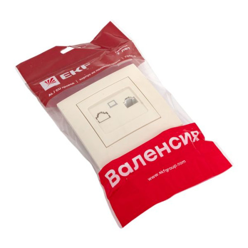 Валенсия розетка компьютерная RJ-45 1-местная кремовая EKF Валенсия розетка компьютерная RJ-45 1-местная кремовая EKF