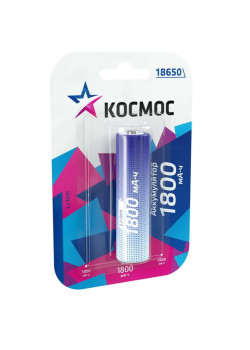 Аккумулятор Li-ion 18650 1800мА.ч без защиты (блист.1шт) КОСМОС KOC18650Li-ion18UBL1