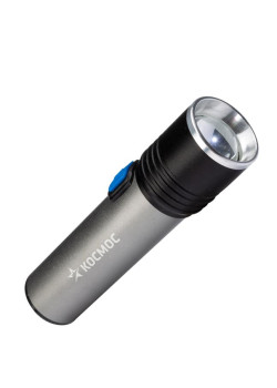 Фонарь аккумуляторный ручной LED 3Вт линза зум аккум. Li-ion 18650 1.2А.ч USB-шнур анодир. алюм. КОСМОС KOS111Lit