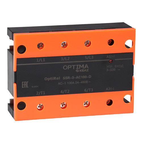 Реле твердотельное OptiRel SSR-3-AC25-D трехфазное 25 А AC, управление DC