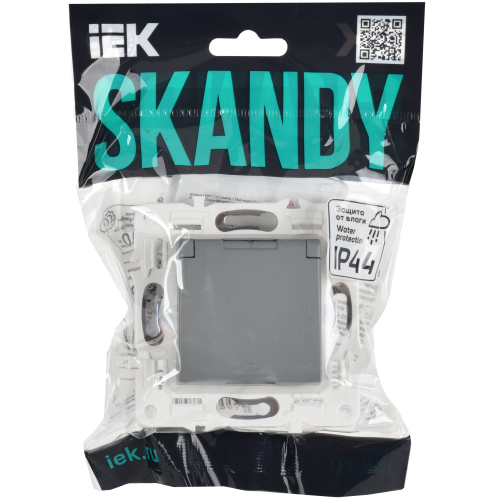 SKANDY Розетка 1-местная с заземлением с защитными шторками и крышкой 16А IP44 SK-R11Gr серый IEK SKANDY Розетка 1-местная с заземлением с защитными шторками и крышкой 16А IP44 SK-R11Gr серый IEK