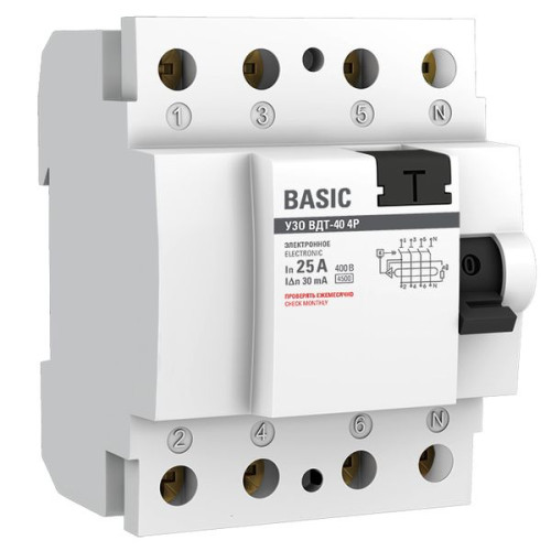 ВДТ ВДТ-40 4P 25А 30мА тип АС эл. 4,5кА BASIC