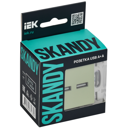 SKANDY Розетка USB A+A 3,1А SK-R15G мятный IEK SKANDY Розетка USB A+A 3,1А SK-R15G мятный IEK