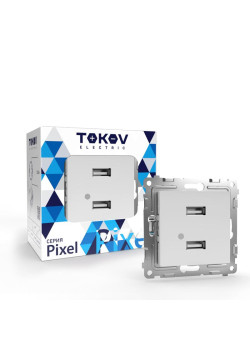Розетка 2-м USB СП Pixel тип A+A 5В 1х2.1А 2х1.05А механизм бел. TOKOV ELECTRIC TKE-PX-2USB-C01