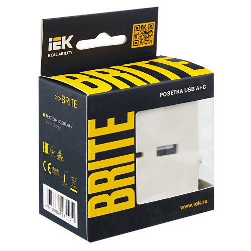 BRITE Розетка USB A+C 18Вт РЮ11-1-БрЖ жемчуг IEK BRITE Розетка USB A+C 18Вт РЮ11-1-БрЖ жемчуг IEK