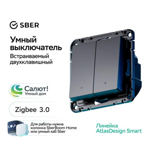 Выключатель 2-кл. AtlasDesign Smart 10А (сх. 5) L+N с подсветкой Zigbee механизм карбон SE ATN001053Z Выключатель 2-кл. AtlasDesign Smart 10А (сх. 5) L+N с подсветкой Zigbee механизм карбон SE ATN001053Z
