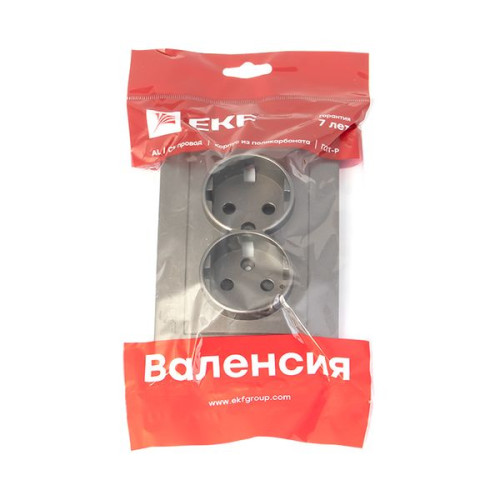 Валенсия лиц. панель розетки 2-местной с/з 16А графит с защ. штор. EKF Валенсия лиц. панель розетки 2-местной с/з 16А графит с защ. штор. EKF