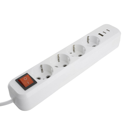 Удлинитель 4-местный с/з с выключ. STEKKER HM071-41-05 3x1мм2, 5м, 250В, 16А, 1USB+2C, 2.4A, сер Home, белый Удлинитель 4-местный с/з с выключ. STEKKER HM071-41-05 3x1мм2, 5м, 250В, 16А, 1USB+2C, 2.4A, сер Home, белый