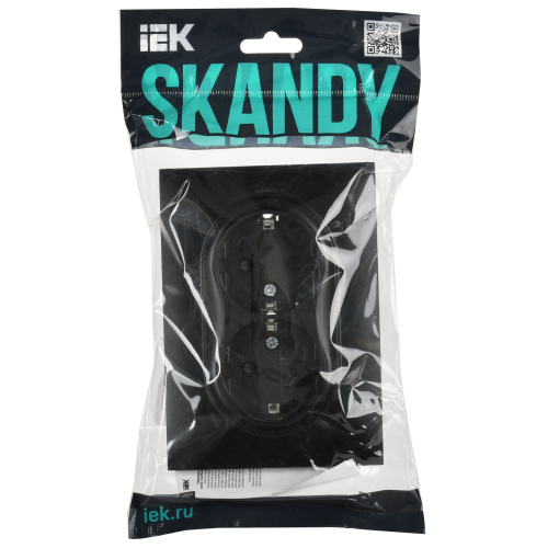 SKANDY Розетка 2-местная с заземлением с защитными шторками 16А в сборе SK-R07Bl черный IEK