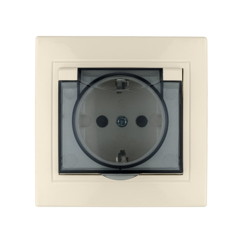 Розетка 2П+З с защ. шт. и крышкой 16А 250В IP44 (основание керамика) сл. кость 