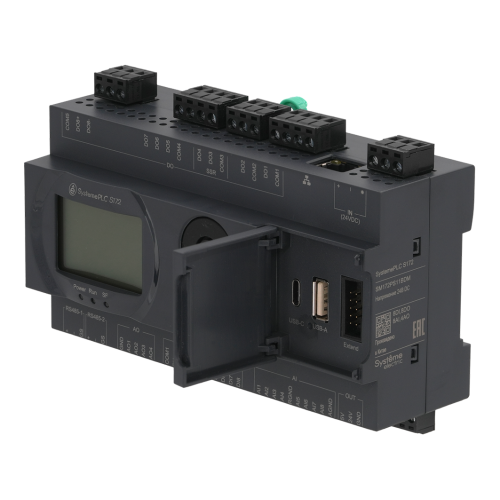 ПЛК S172; 24 VDC; дисплей; 28 IO: 8 DI, 8 DO (6 реле, 2 SSR), 8 AI, 4 AO, 2xRS485, 1xRJ45 ПЛК S172; 24 VDC; дисплей; 28 IO: 8 DI, 8 DO (6 реле, 2 SSR), 8 AI, 4 AO, 2xRS485, 1xRJ45