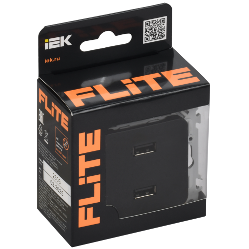 FLITE Розетка USB A+A 2,1А РЮ-2-ФлЧ черный IEK FLITE Розетка USB A+A 2,1А РЮ-2-ФлЧ черный IEK