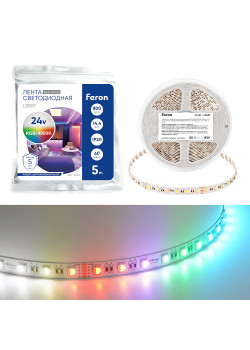 Лента светодиодная 60SMD(5050)/м 14,4Вт/м 24V 5000*12*1.22мм RGB+3000К, IP20, LS507 FERON