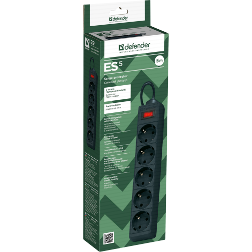 Surge Protector Defender ES 5 5m, black, 5 outlets Surge Protector Defender ES 5 5m, black, 5 outlets