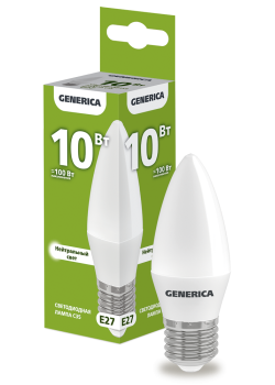 Лампа светодиодная C35 свеча 10Вт 230В 4000К E27 GENERICA